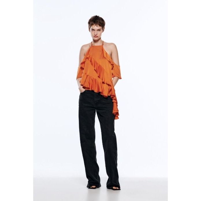 ZARA Limited Edition Orange Ruffle Top Halter Neck