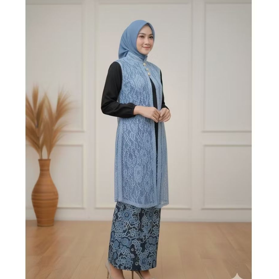 Cardigan brukat tanpa lengan/outer brokat wanita kekinian/outer brokat kondangan