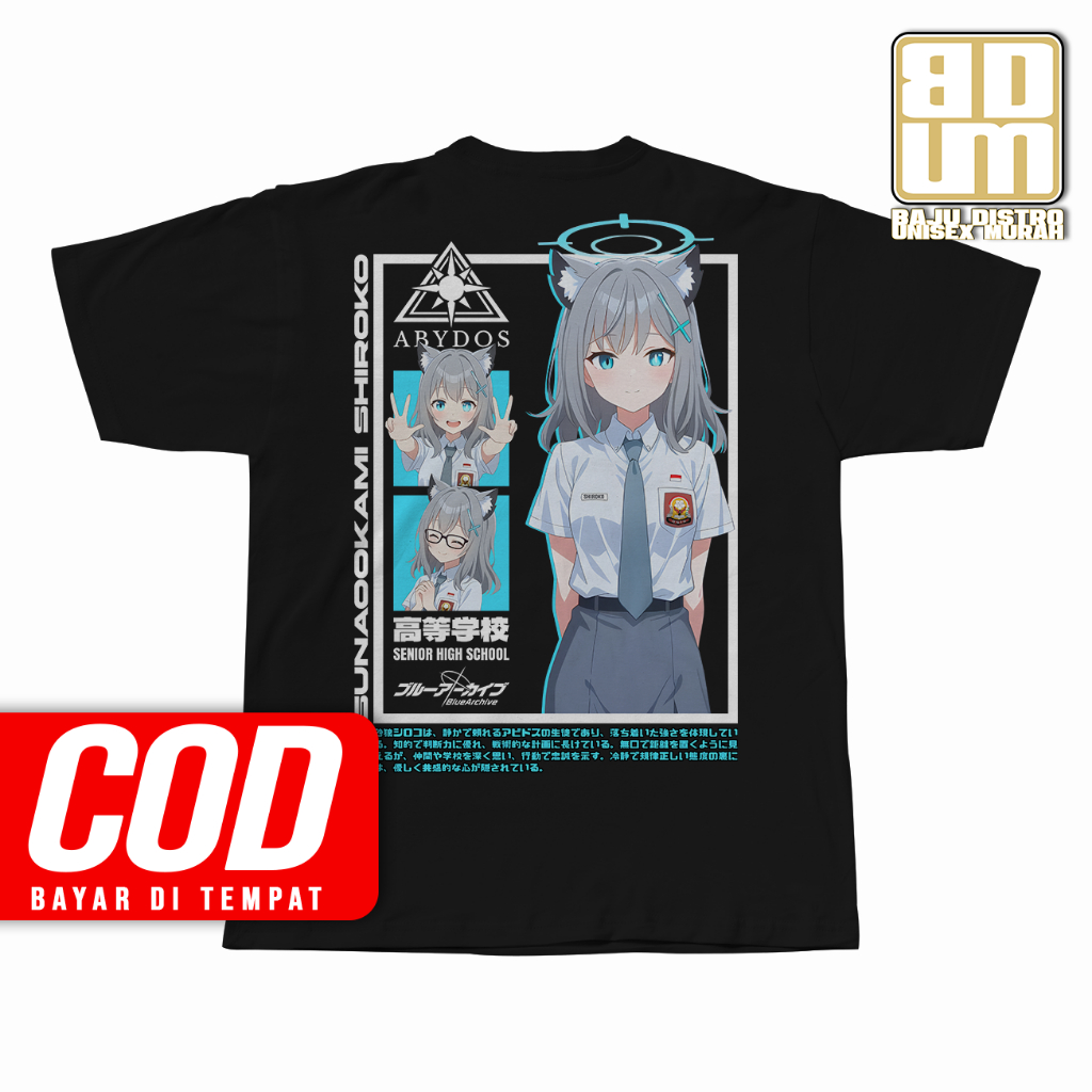 Kaos Anime SUNAOOKAMI SHIROKO SMA ABYDOS HIGH SCHOOL BLUE ARCHIVE Manga Tshirt Unisex BAJU OTAKU WIB