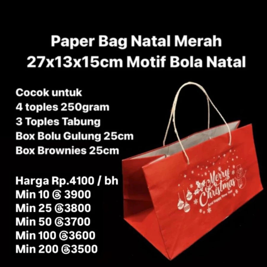 

Paper Bag IMLEK DAN NATAL Merah Ukuran 27x13x15cm