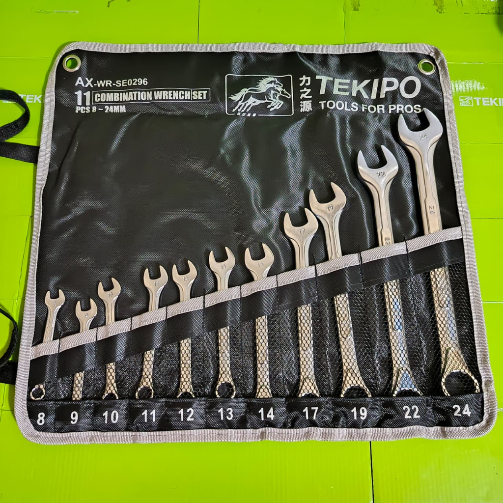 Kunci Ring Pas Set 11pcs 8-24mm Merek TEKIPO Lengkap dengan tas penyimpanan Kunci Pas Shock Socket W