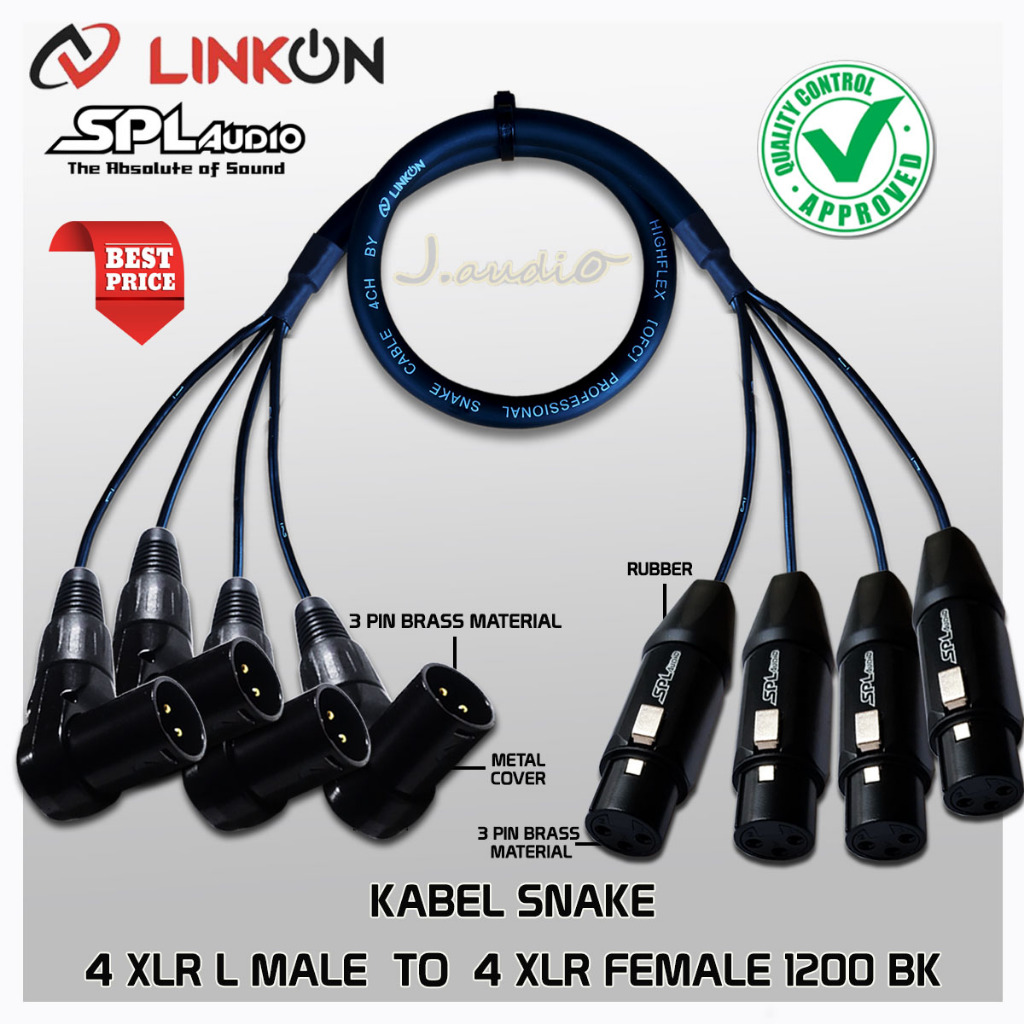 LINKON - Kabel audio / kabel snake audio terbaik 4x XLR L Male SPL to 4x XLR Female 1200 BK SPL AUDI