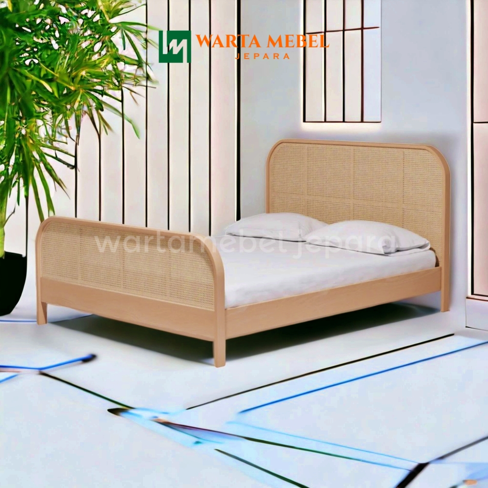 Tempat Tidur Minimalis Kayu Jati - Headboard Rotan Asli Jepara