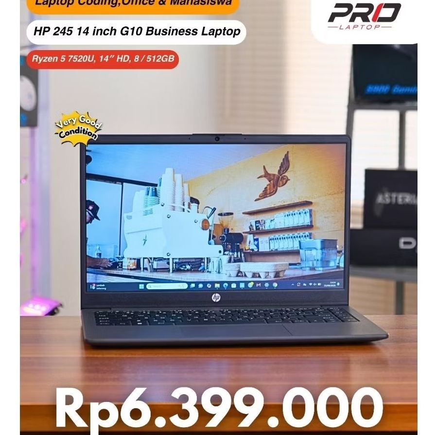 HP 245 14" G10 BUSINESS LAPTOP AMD RYZEN 5 7520U 8/512GB 14"