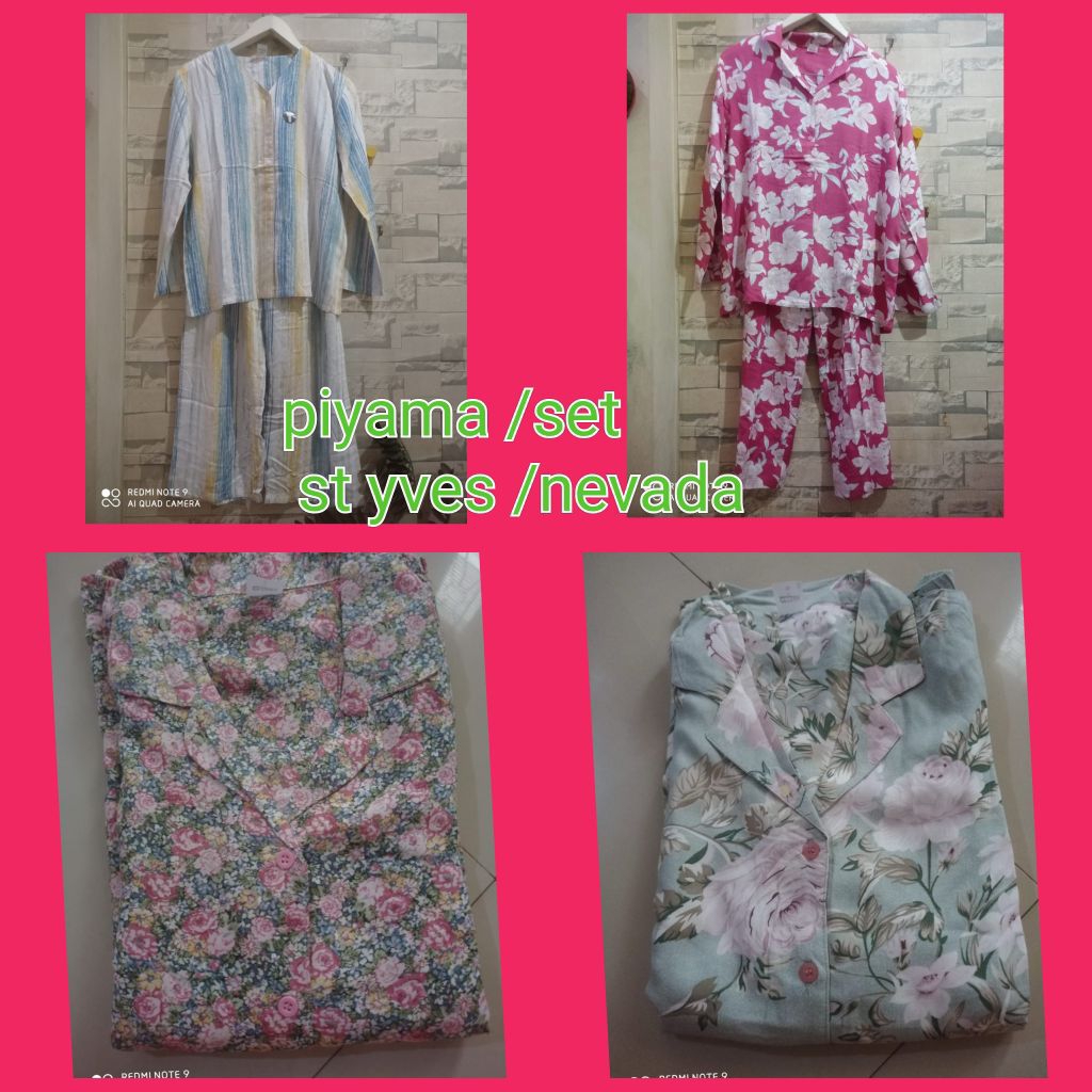 piyama/setelan baju tidur nevada/st yves lengan panjang