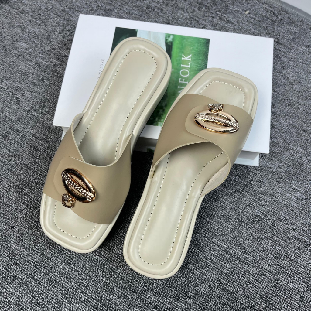 MHR GROSIR ALISHA Sandal Wanita Platform Daily Casual Selop Premium Simpel Elegant Tinggi 3cm CREAM