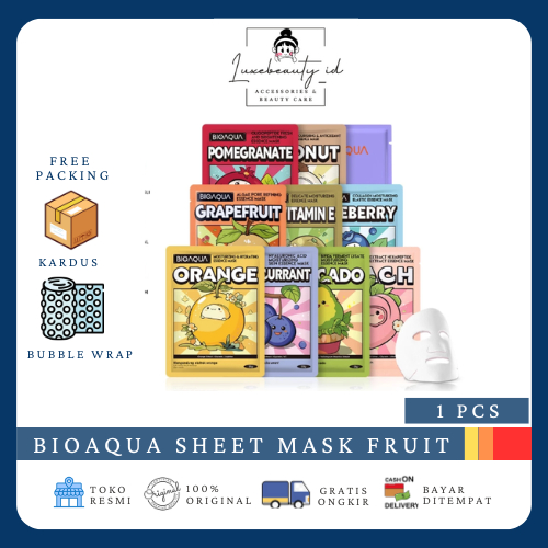 [𝐋𝐔𝐗𝐄𝐁𝐄𝐀𝐔𝐓𝐘] BIOAQUA SHEET MASK FRUIT 𝐄𝐂𝐄𝐑𝐀𝐍 𝟏 𝐏𝐂𝐒 - MASKER WAJAH UTK KULIT KUSAM, KERING & JERAWAT