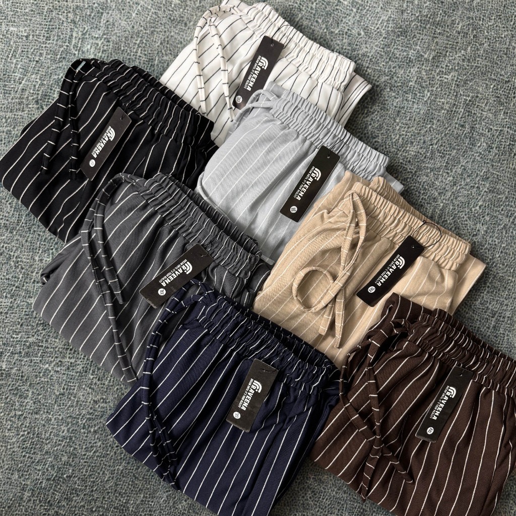 RAVEENA - Everyday Pants - Stripe Pants Bangkok - Celana Jumbo Wanita Motif Garis Kulot Pinstripe - 