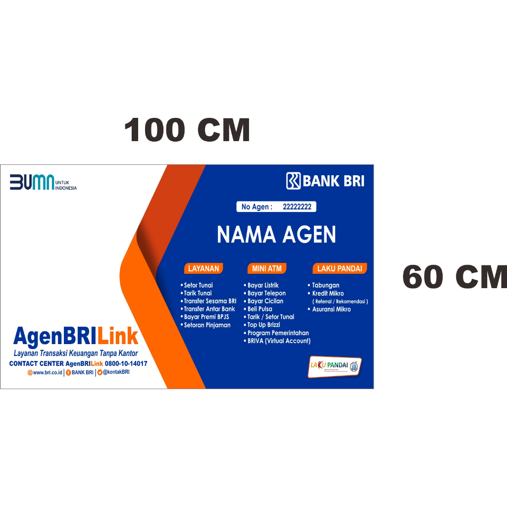 SPANDUK BRILINK  100 CM X 60 CM / SPANDUK AGEN BRILINK / BANNER AGEN BRI LINK / LESTARIPRINT