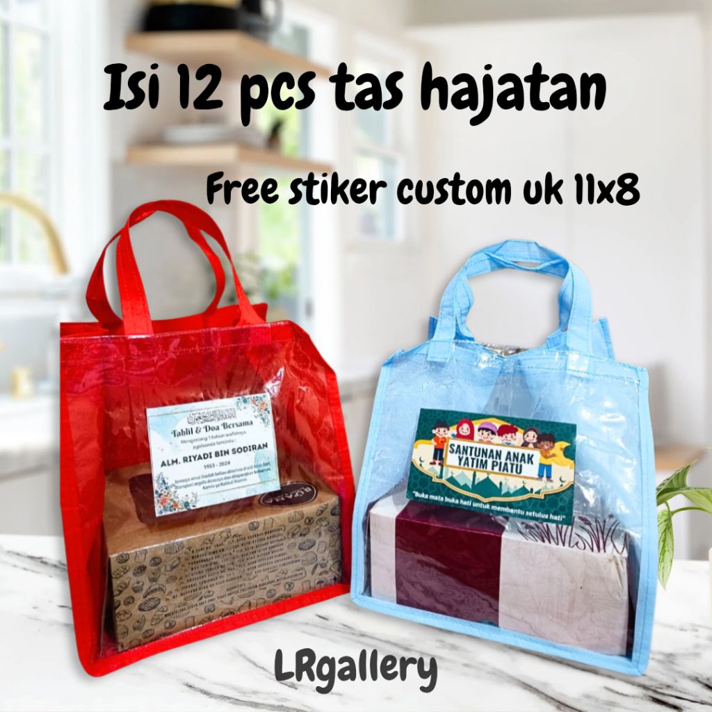 ISI 12 PCS (include stiker custom) Tas hajatan Spunbond warna kombinasi mika/ Tas nasi kotak spunbon