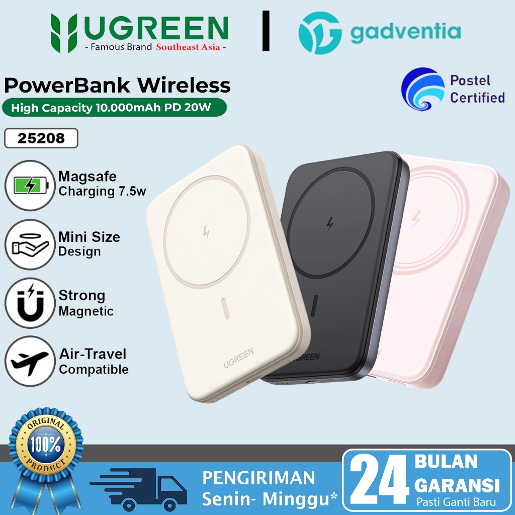 UGREEN Powerbank Magnetic Magsafe Power Bank Wireless Fast Charging 20w 10000mAh untuk Iphone 12 13 