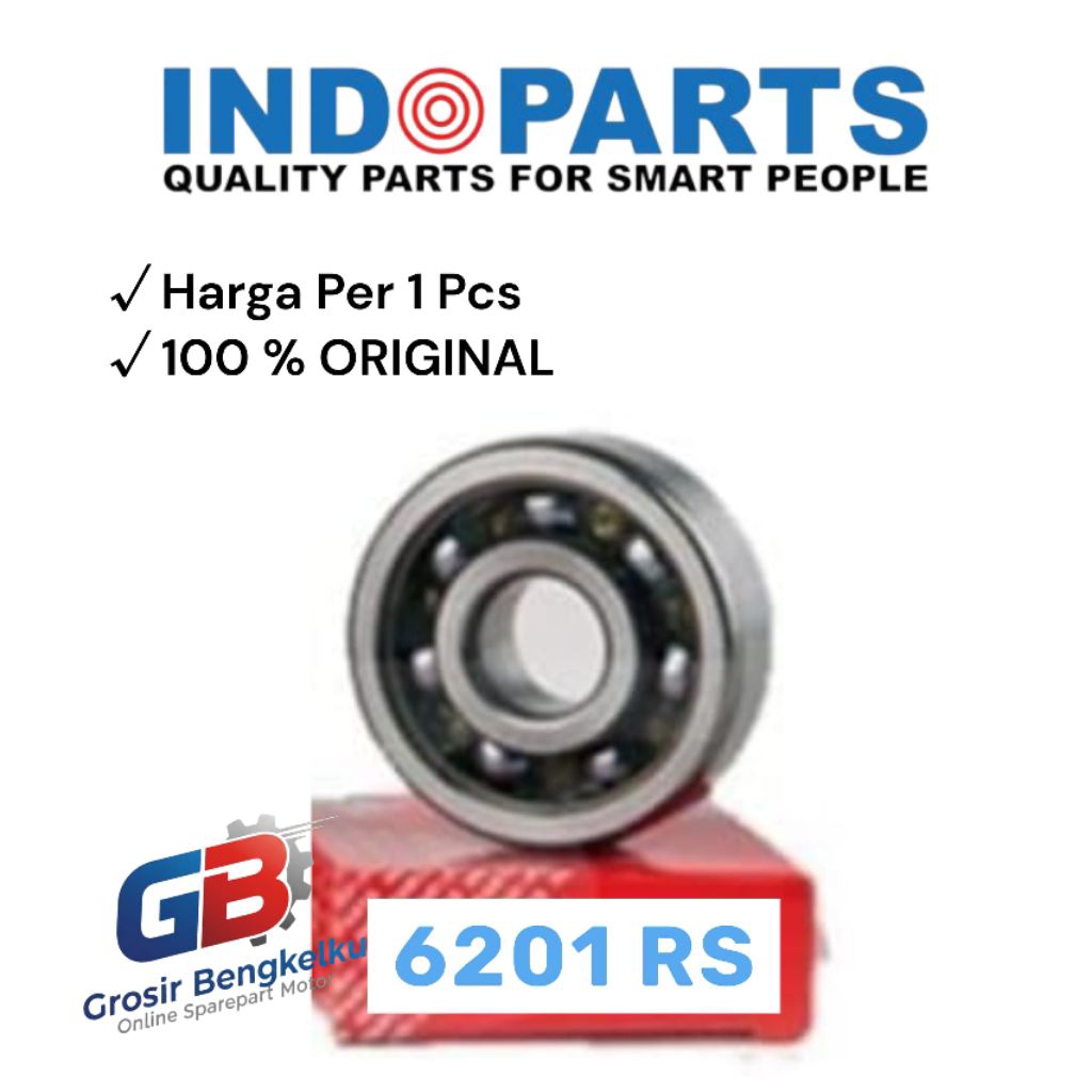 Indoparts Bearing 6201 RS  - Laker Roda Depan Belakang - Laher roda motor - Laker Roda - Bantalan Ro