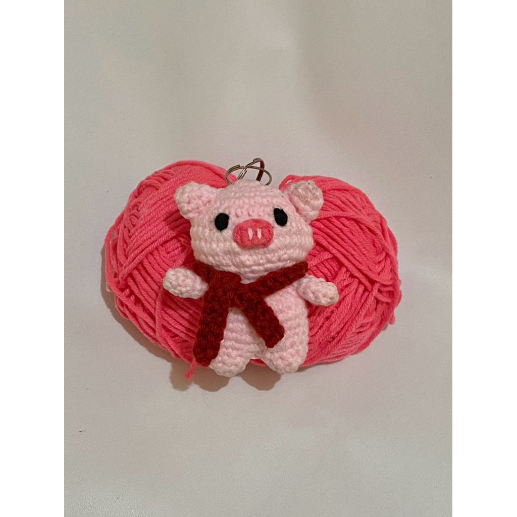 Gantungan kunci Rajut Babi imut l Pig Keychain Crochet (gantungan kunci babi)