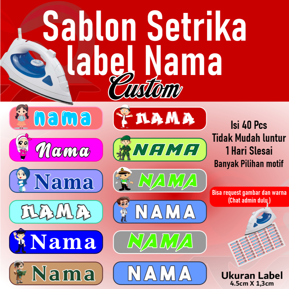 Sablon Setrika Custom Nama
