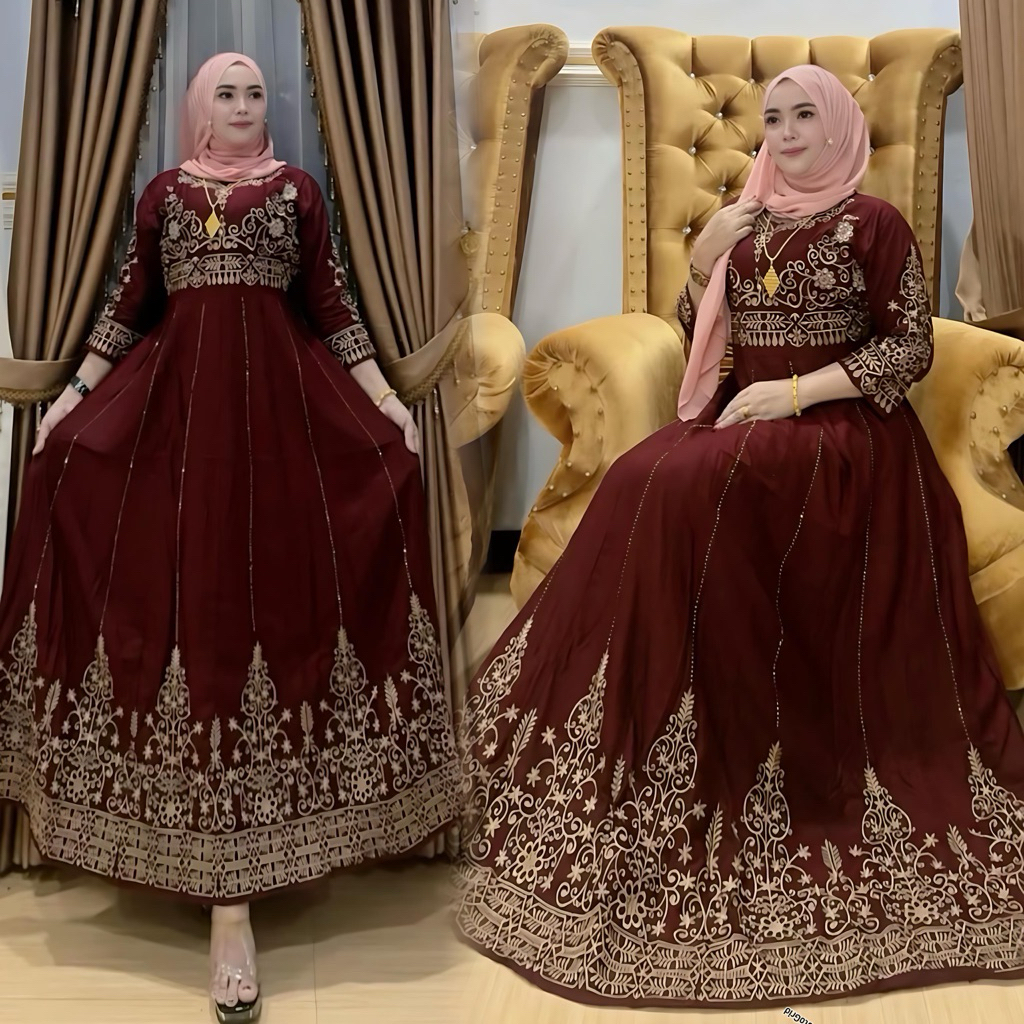 Gamis hindi bordil amira by ruby terbaru bahan katun rayon premium muat dari bb 40-80