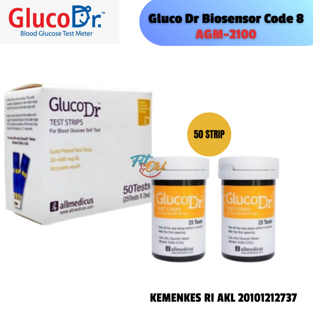 GLUCO Dr code 8 Strip Gula Darah gluco dr  Glucose Gluco Dr Biosensor isi 50 test strip AGM-2100