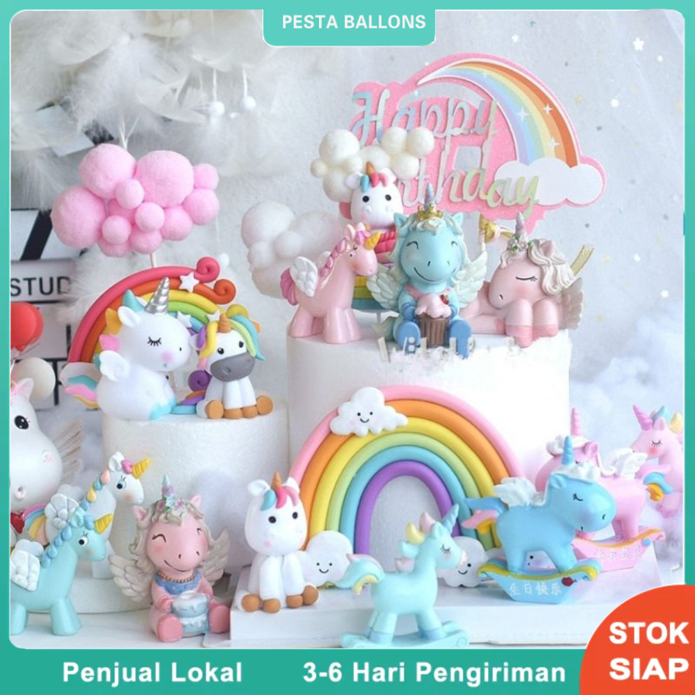 Cake Topper 1 Set Unicorn 3D Miniatur Topper Kuda Pony Terbang Untuk Dekorasi Pesta Ulang Tahun