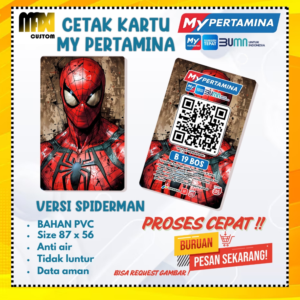 KARTU SPIDERMAN / KARTU BARCODE MYPERTAMINA CUSTOM (BAHAN PVC) / KARTU CUSTOM MY PERTAMINA