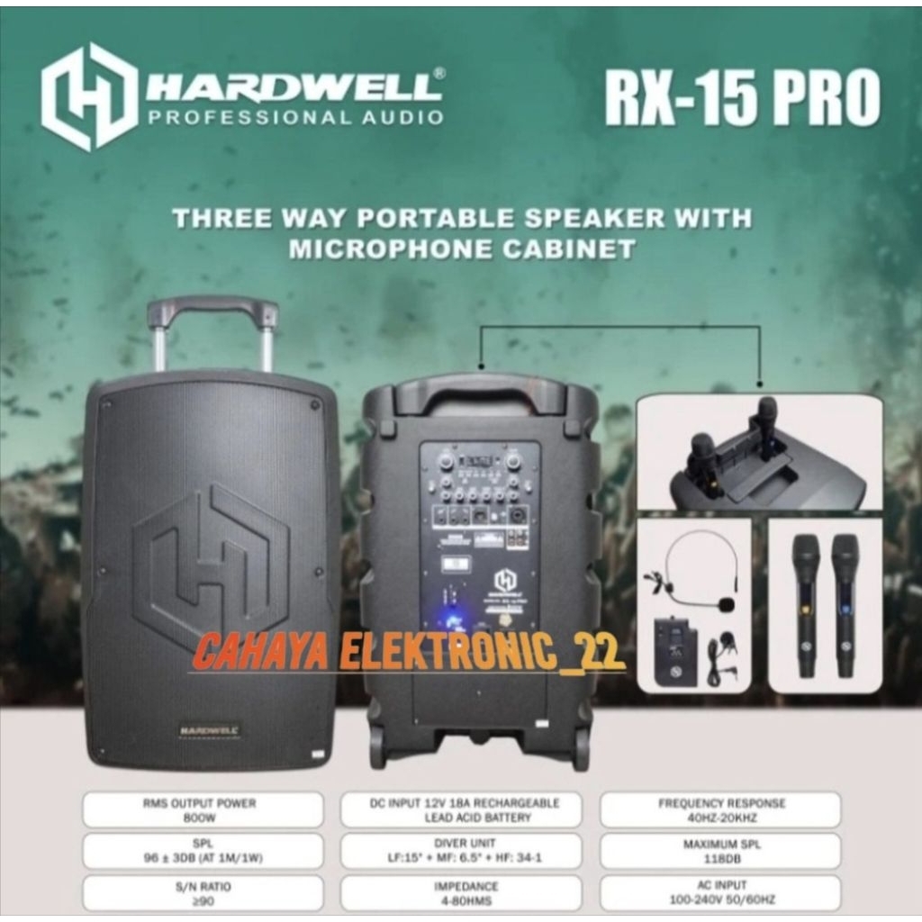 Speaker Portable Meeting Terbaik Hardwell RX 15 PRO GEN II/ RX 15PRO GEN II RMS 1000W Bluetooth ( Ne