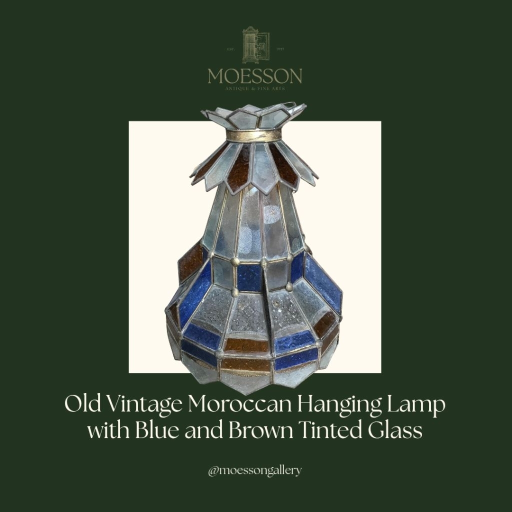 Lampu Gantung Maroko Kaca Patri Biru dan Coklat Lawas Jadul Tua
