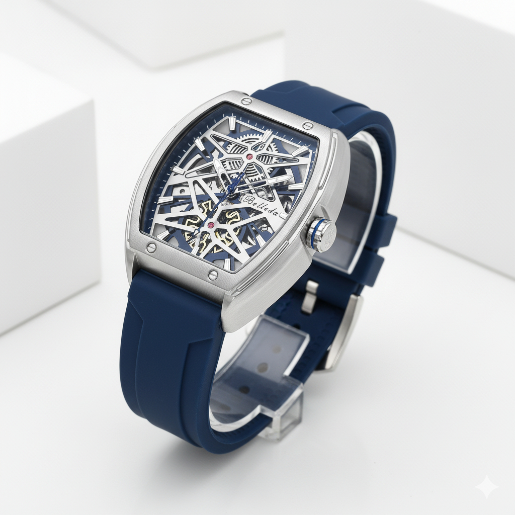 Belleda Jam Tangan Pria Automatic SN 9644 Autoamtic Rubber Strap Mewah Anti Air Garansi Original