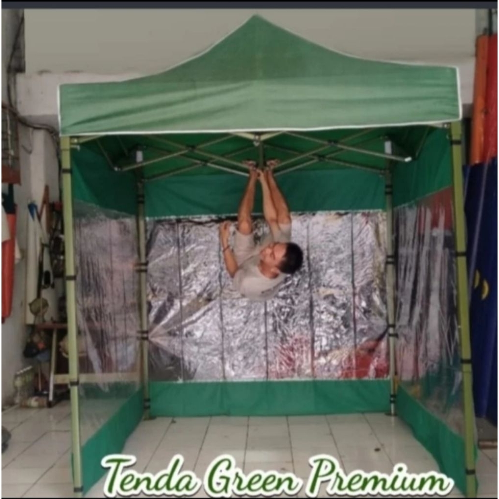 TENDA LIPAT ,UKURAN 2X2 SUPER PREMIUM RANGKA HIJAU DINDING 3 SISI