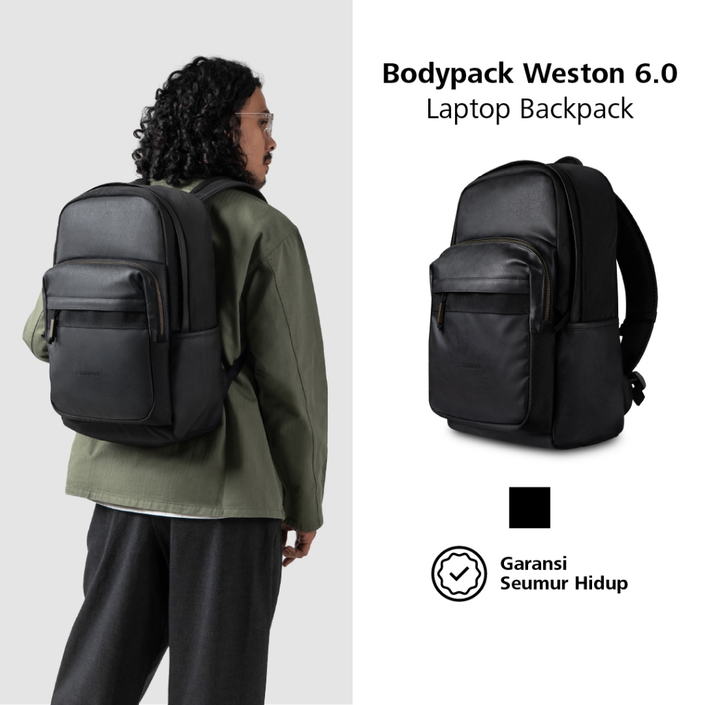 Bodypack Weston 6.0 Laptop Backpack 14 Inch Tas Ransel Kerja Kuliah Sekolah Classic 21 L - Hitam