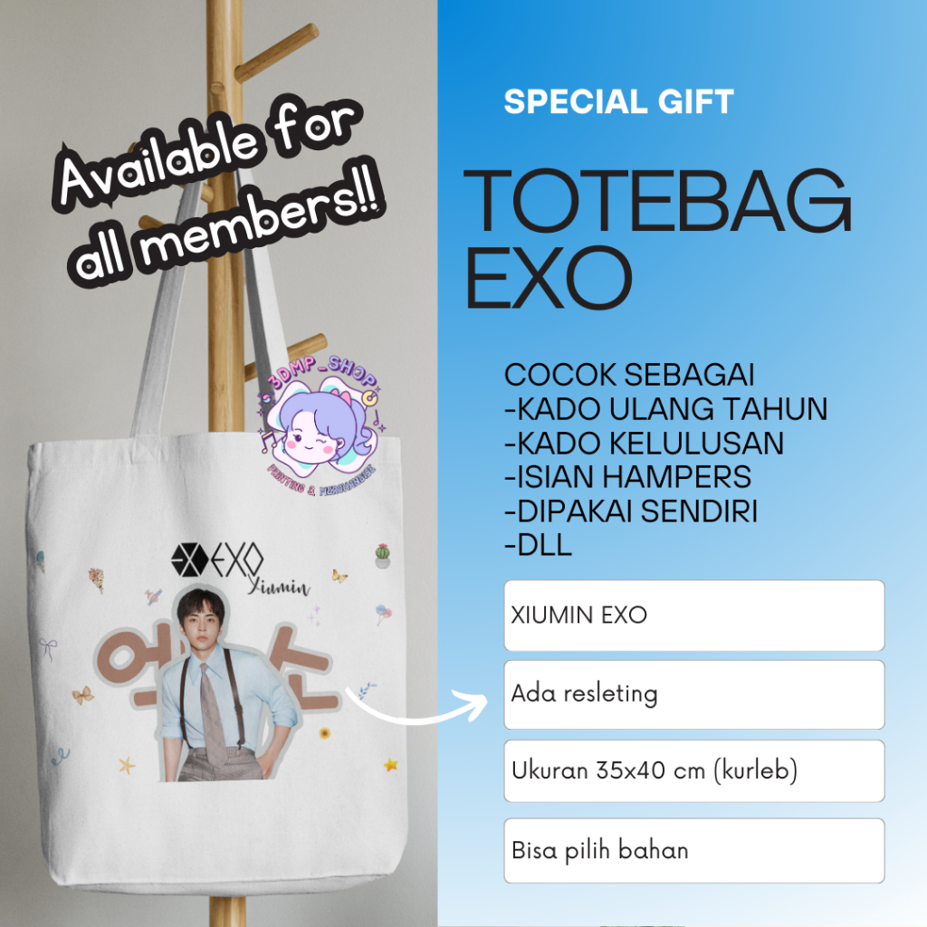 Totebag Kanvas Blacu EXO Baekhyun Chanyeol Chen Kai Sehun Kyungsoo Suho Xiumin
