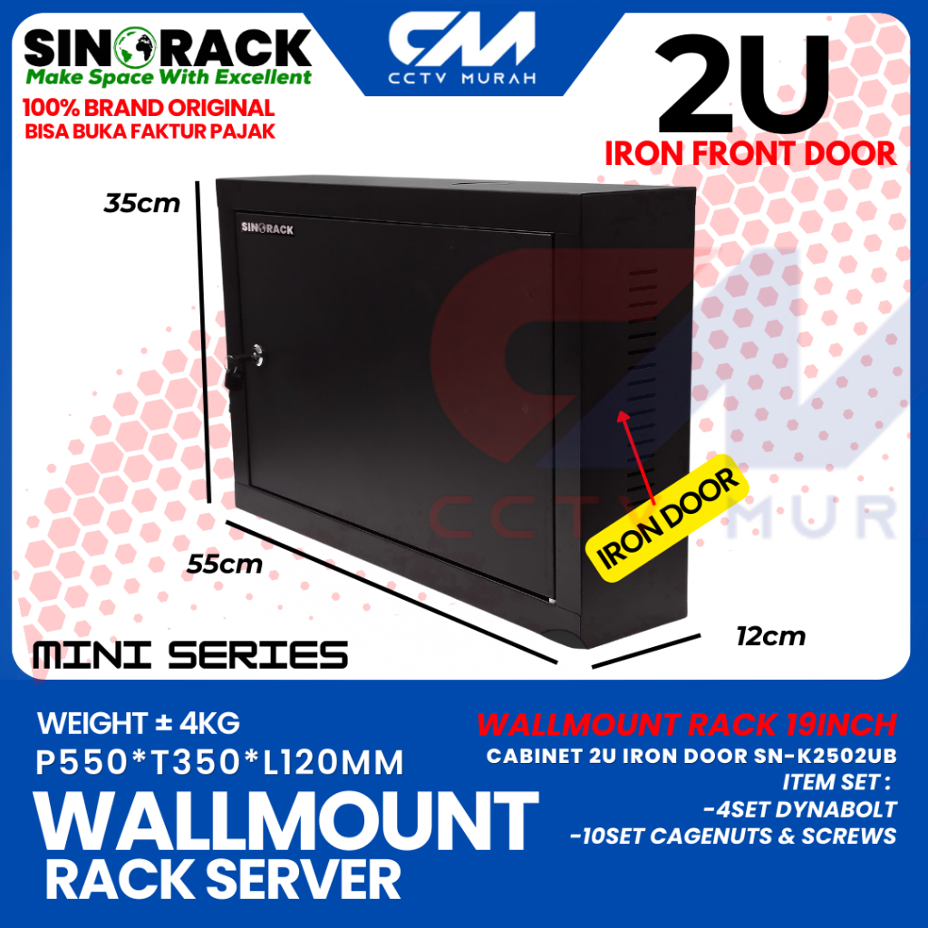 Wallmount Rack Server 2U, Rak Server Single Door 2U