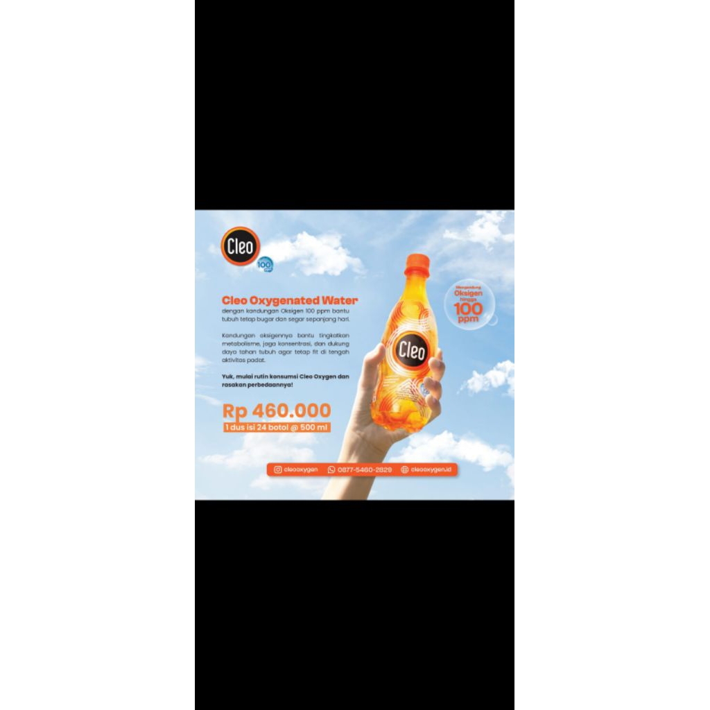 Cleo oxigenated water, air minum ber oksigen isi 24 botol @500ml