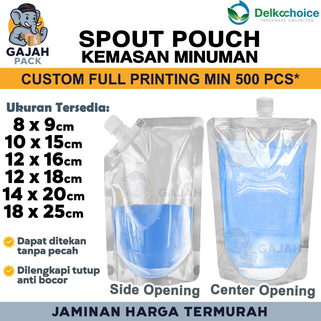 SPOUT POUCH Kemasan Plastik dengan Tutup Minuman Cairan Standing Bening Serbaguna Transparan
