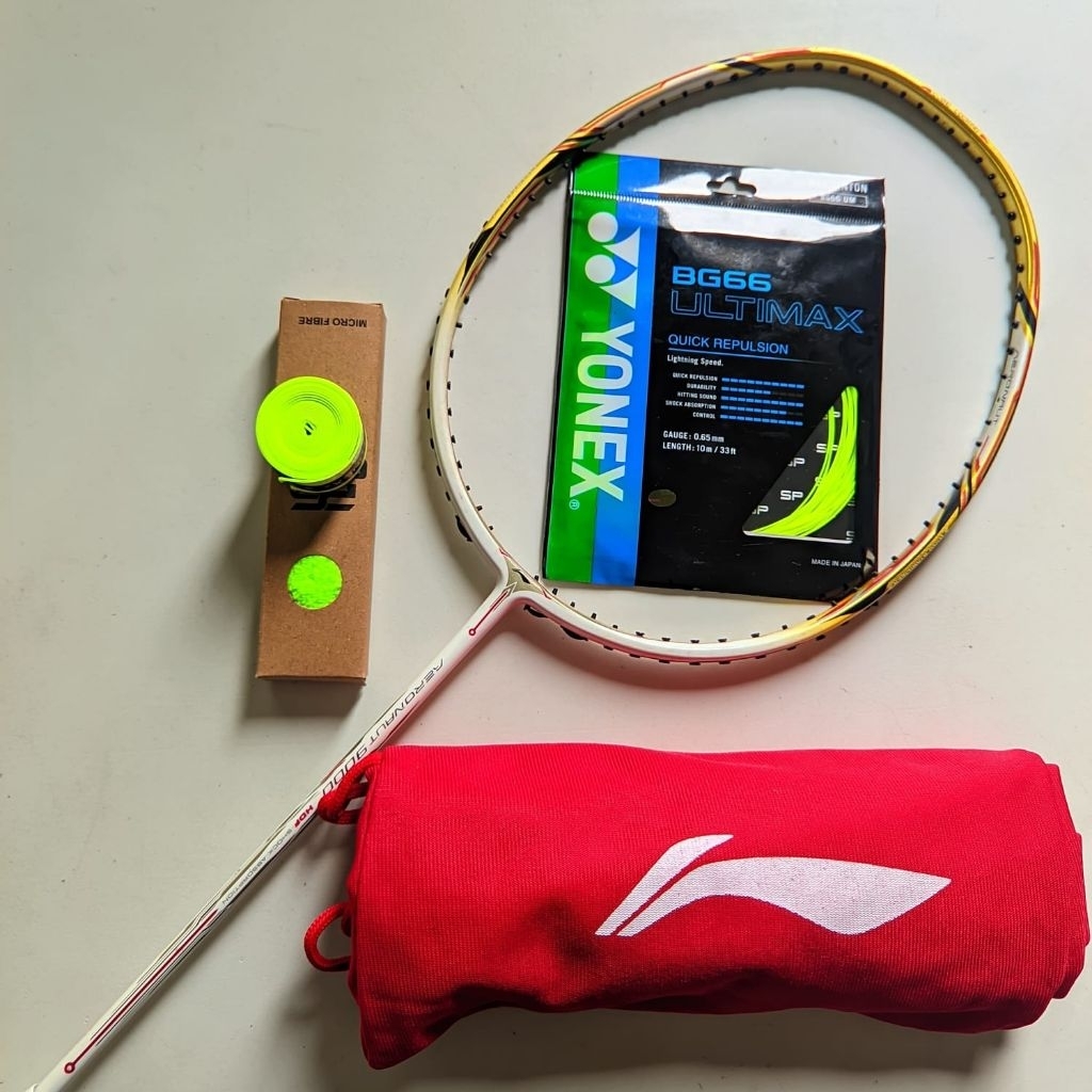 RAKET BADMINTON LINING AERONOUT 9000 COMBAT/HDF TENSION 32LBS KUALITAS TERBAIK BONUS TAS DAN HAND GR