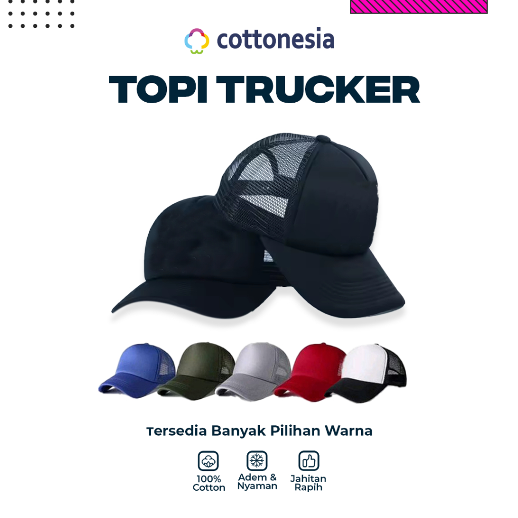 Topi Trucker Polos Custom | Satuan & Lusinan | Topi Jaring Pria Wanita I topi jaring untuk event & s