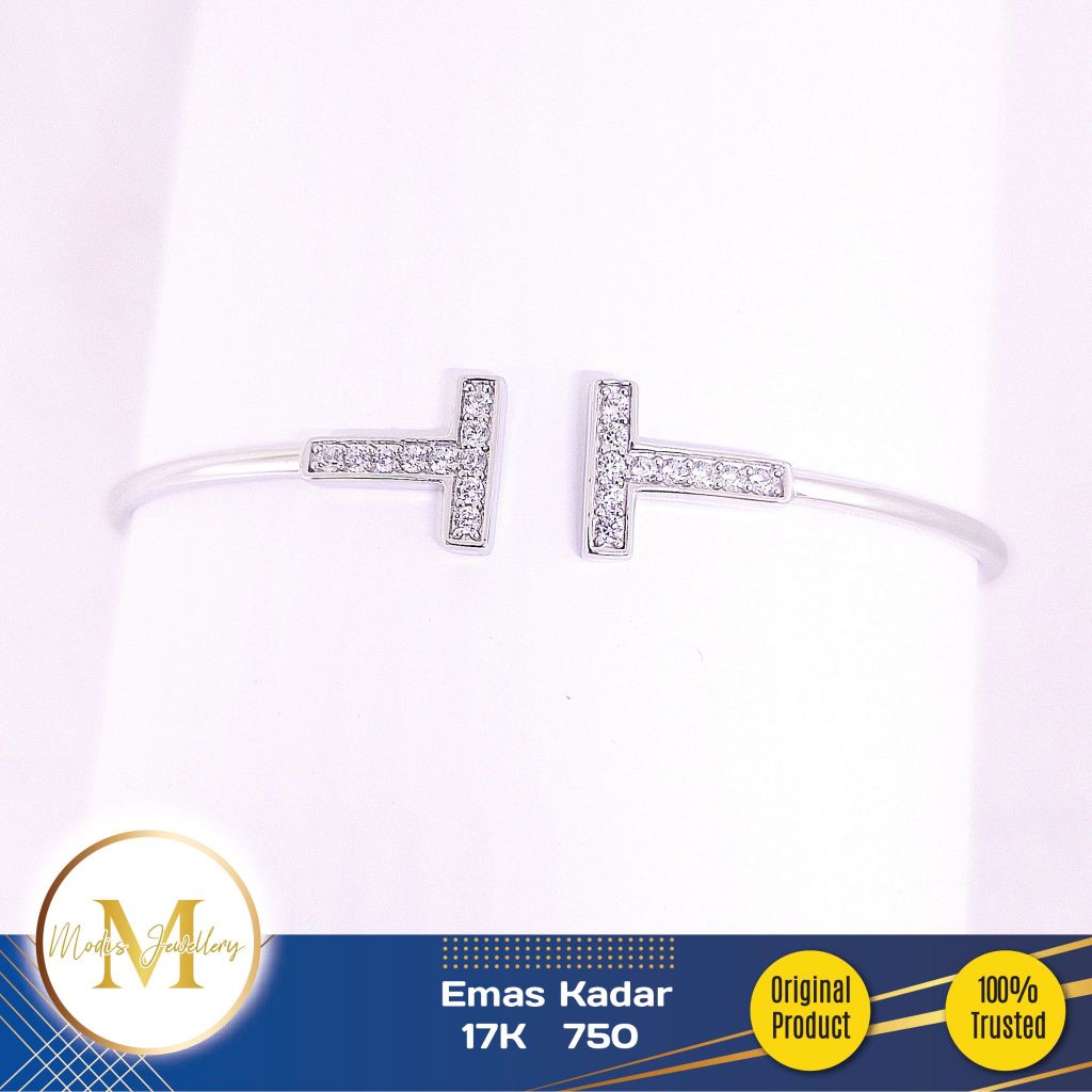MODIS JEWELLERY - Gelang Bangle Tinju Double T Putih - Emas 17k  750