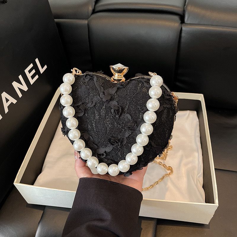 RJ 12220 RISCE  TAS PESTA CLUTCH BENTUK LOVE MEWAH ELEGANT TALI MUTIARA WANITA CEWEK PEREMPUAN JAKAR