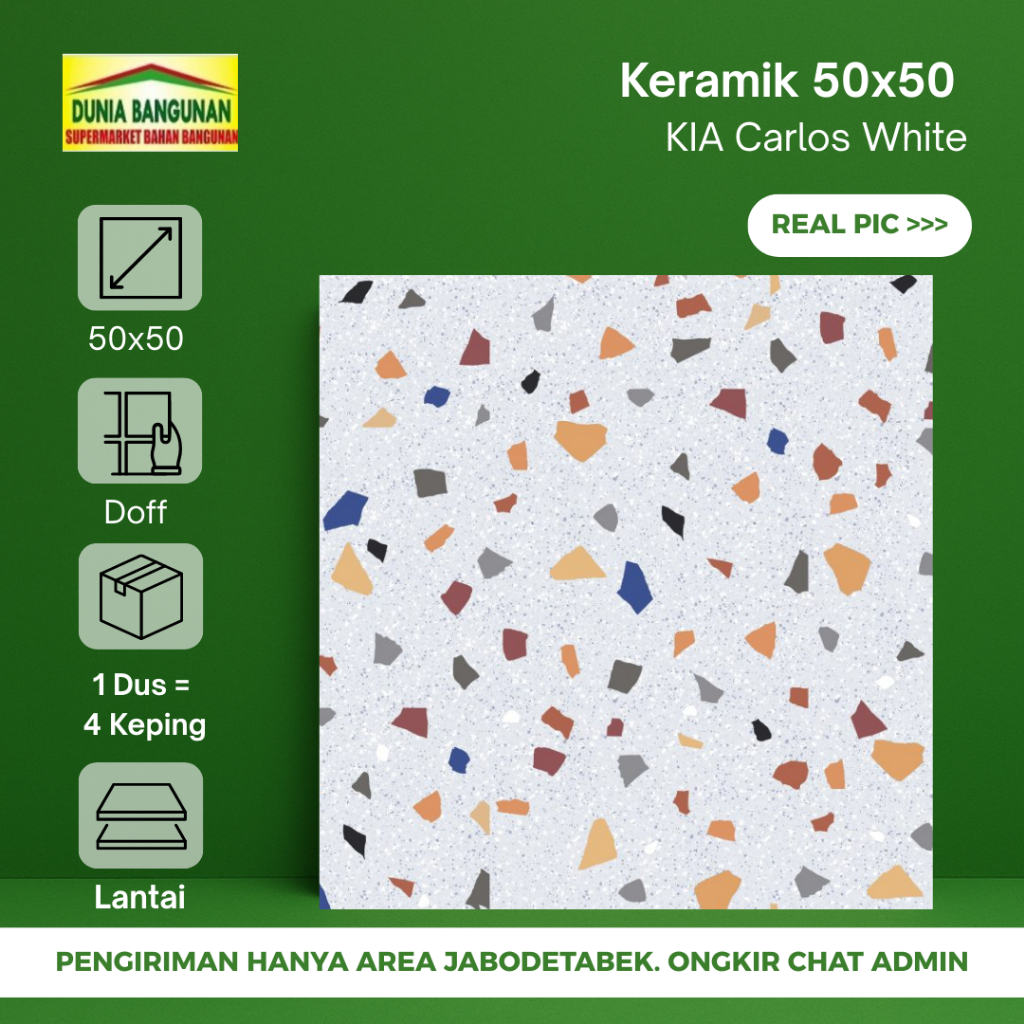 Keramik 50x50 Terazzo KIA Carlos White  / Keramik Doff/  Keramik Dinding Kamar Mandi/  Keramik Kamar