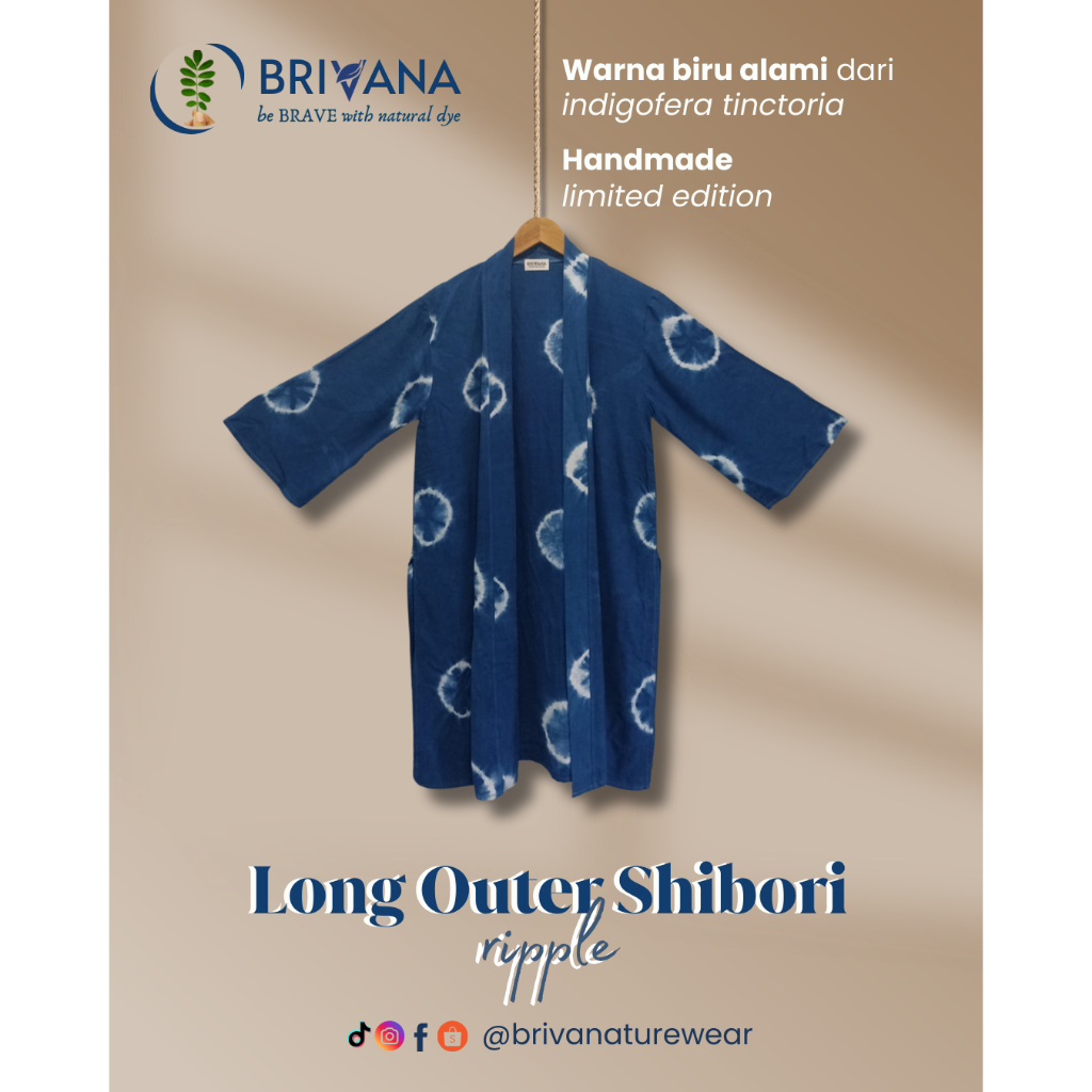 Brivana Outer Wanita Shibori Warna Alam Motif Ripple