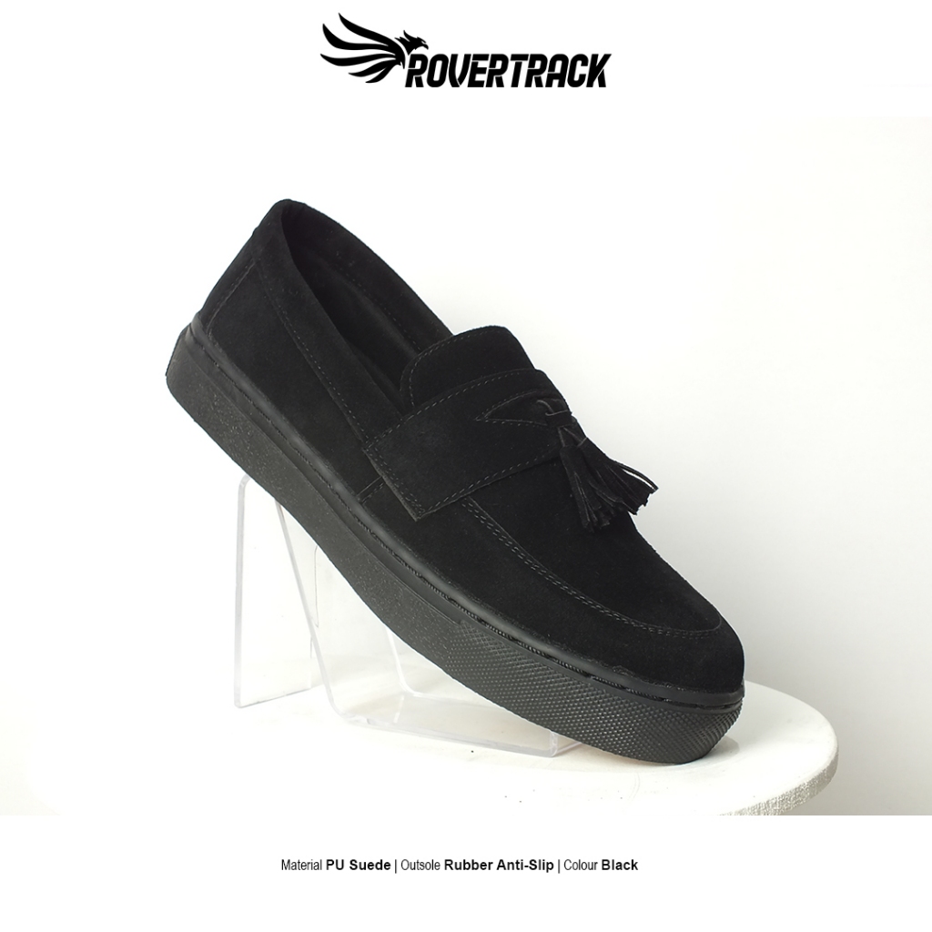 Rovertrack Slonix - Sepatu Pria Sneakers Slip-On Kulit Suede Hitam Kasual