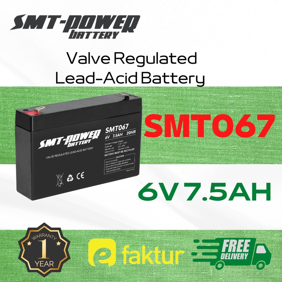 Baterai SMT-Power SMT067 6v 7.5ah 20Hr Competible 6v 7ah 20Hr. Packing Aman Kirim Seluruh Indonesia