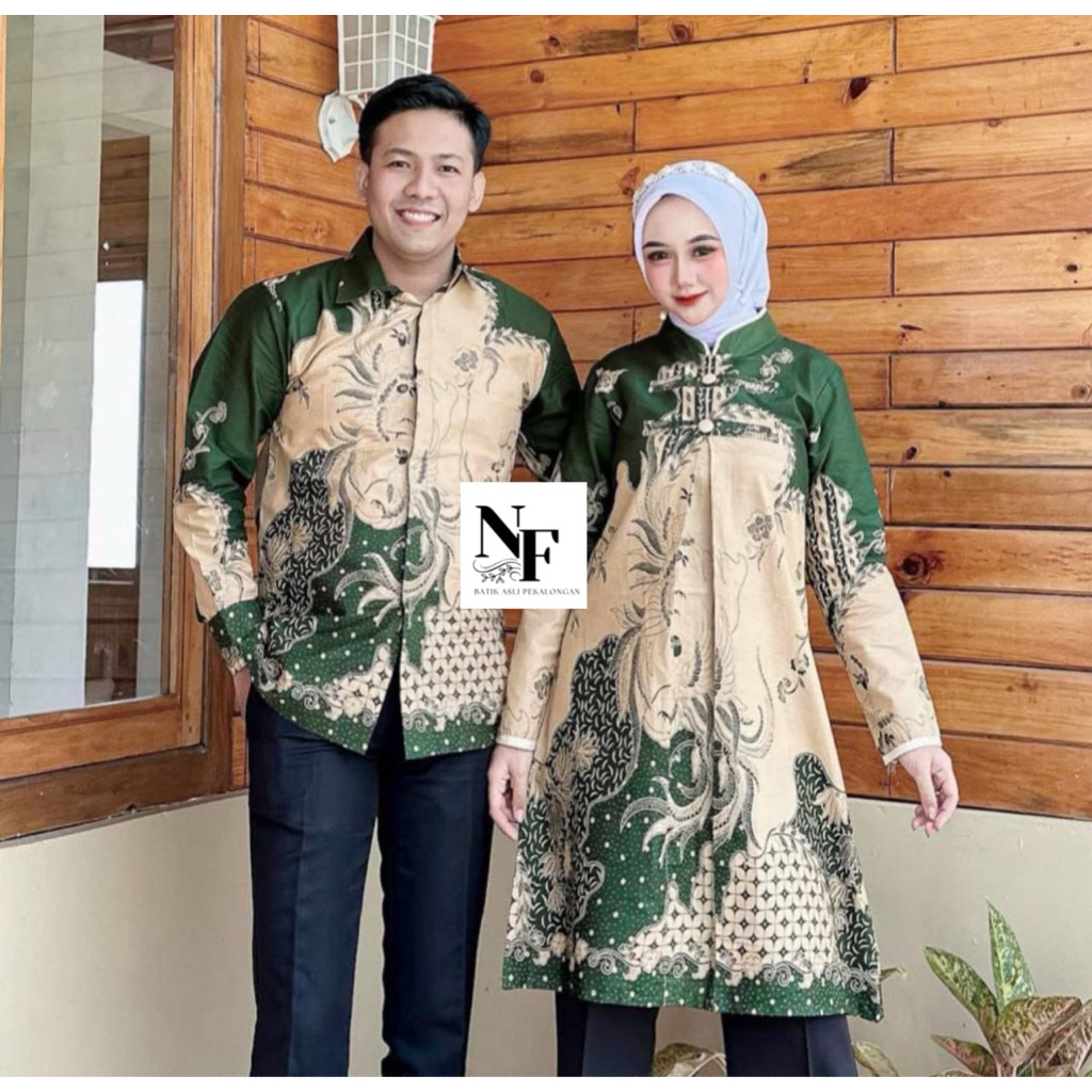 Atasan Baju Batik Wanita Batik Couple Kemeja Tunik Batik - Motof Senja Hijau