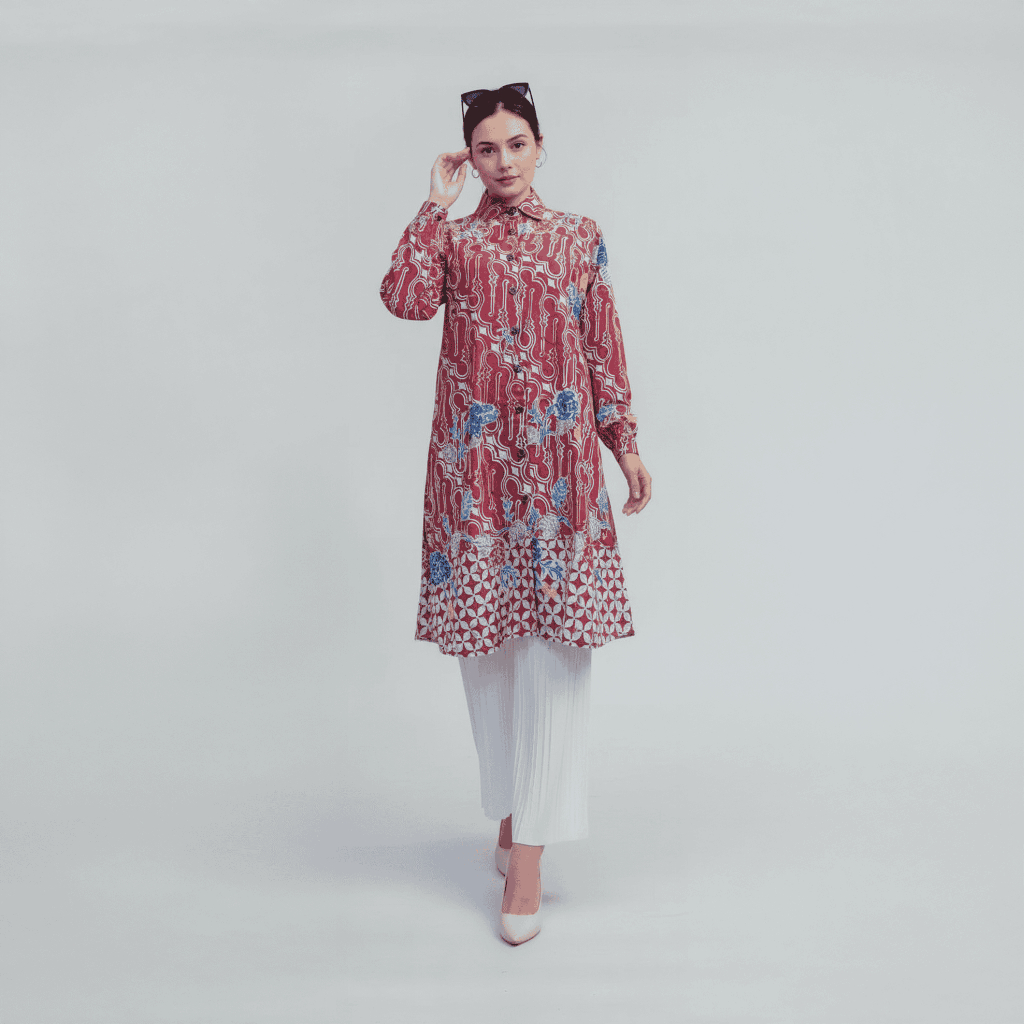 tunik batik lengan panjang kancing formal atasan tradisional pesta