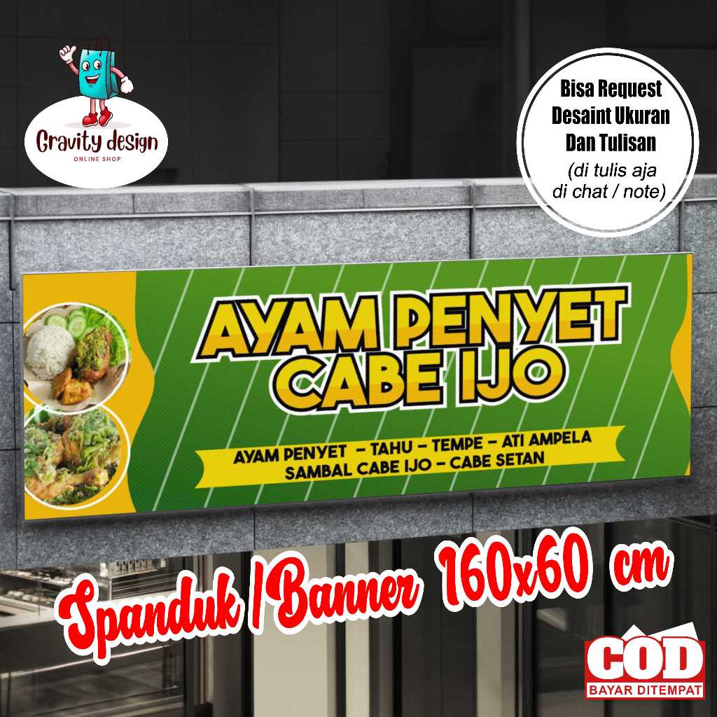 Spanduk Banner Ayam Penyet Sambel Ijo Nyamping Request Desain 160x60 CM