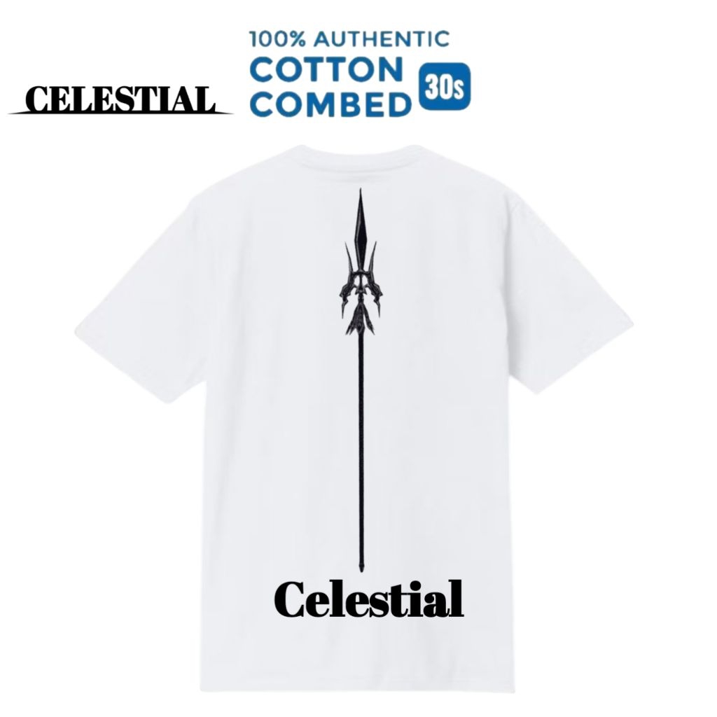 Kaos cotton combat 30S lengan pendek pria gambar tongkat perang,pedang perang celestial unisex premi