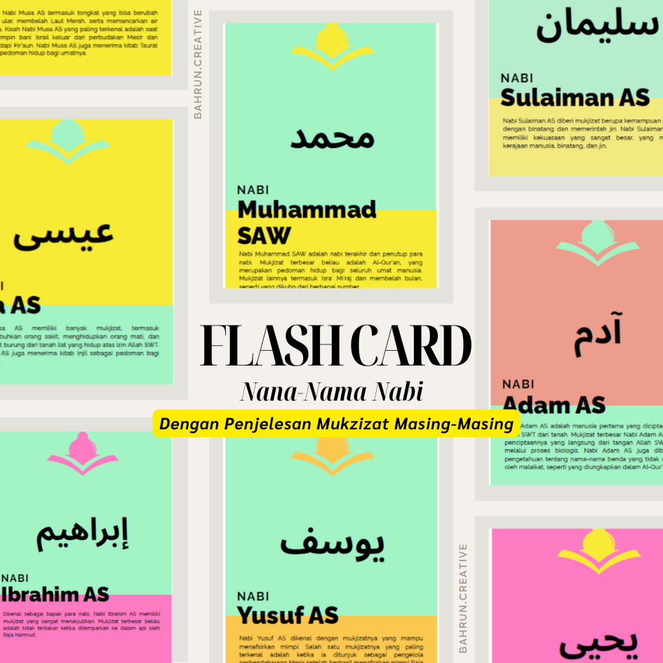 Flash Card Nama Nabi 25 Pcs Islam Kartu Belajar Anak Flashcard Edukatif Mainan Edukasi
