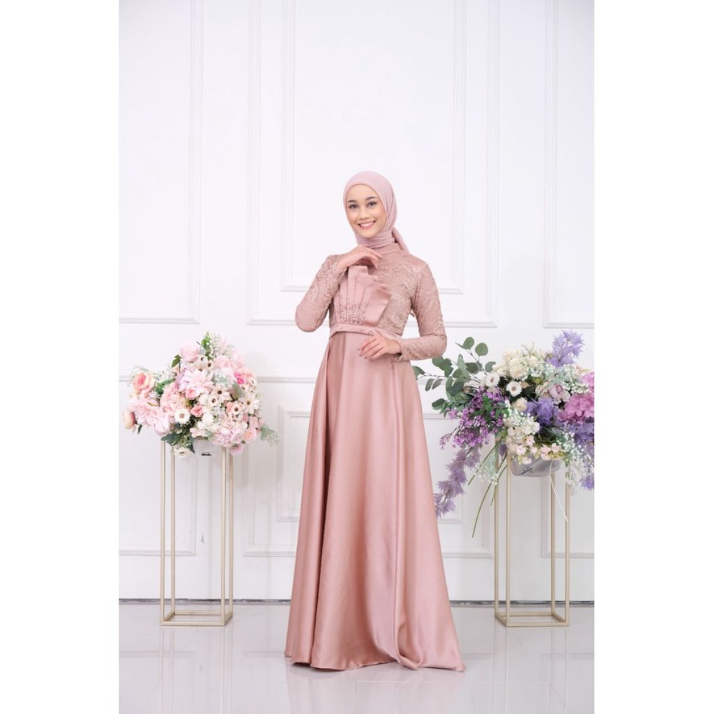 preloved baju wisuda dress gamis alfizahrahijab rosegold Peony dress