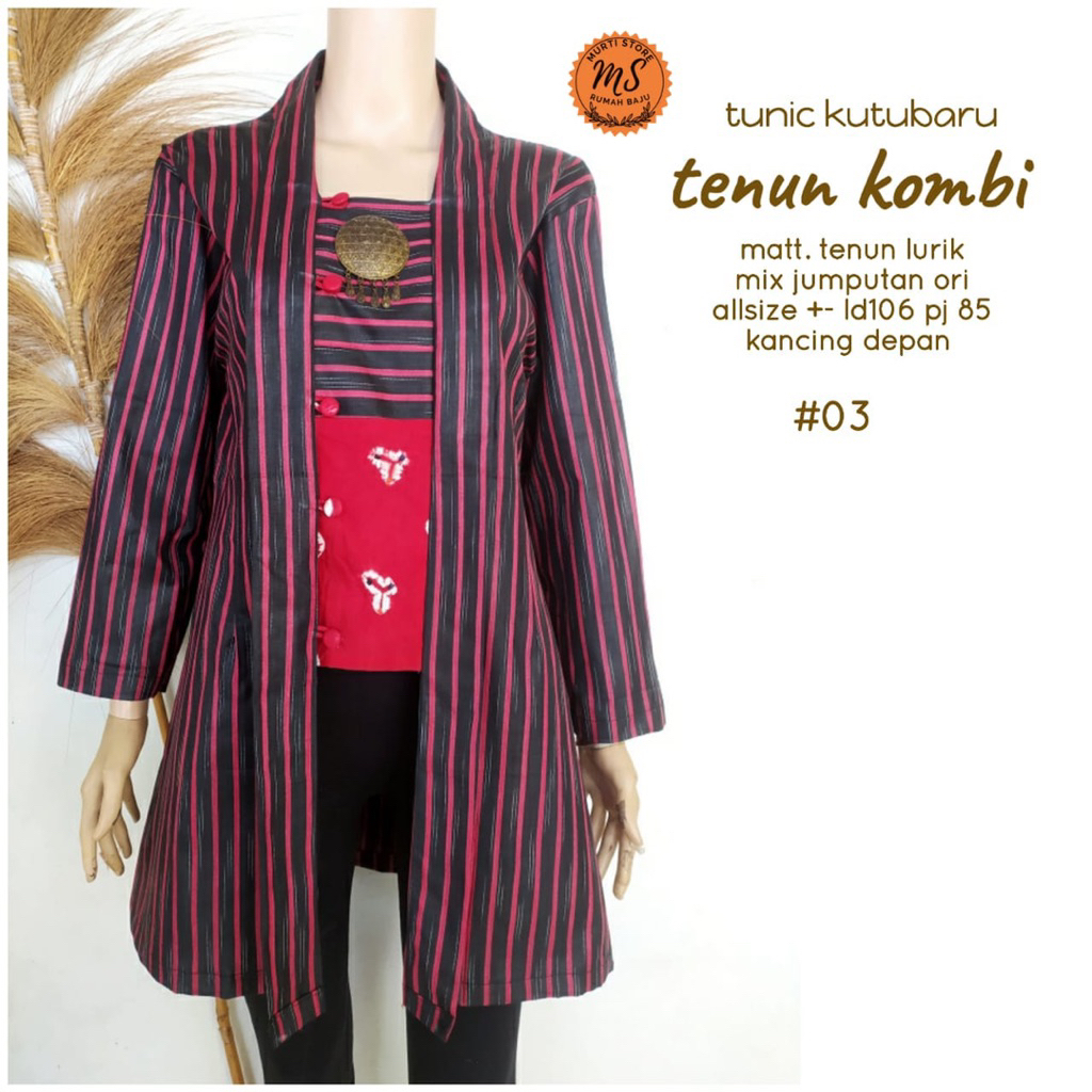 Tenun Kutubaru Tunik Lurik Mix Jumputan Ori
