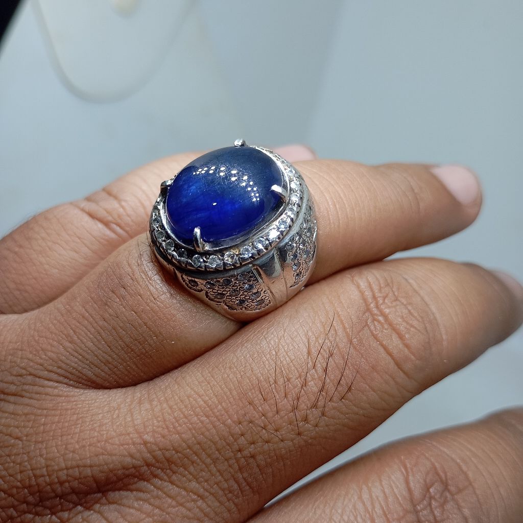 Blue Safir Tanzania Corundum Kristal Ring Perak Silver 925