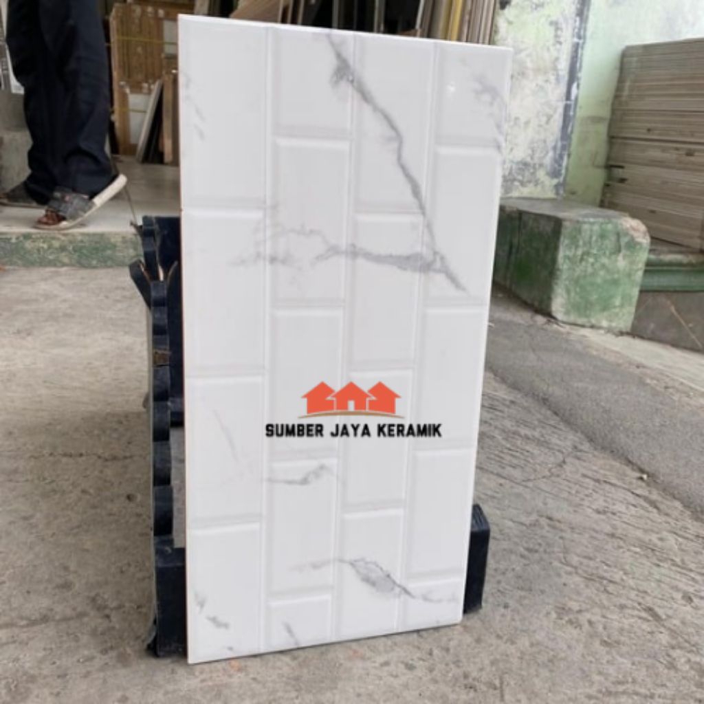 Keramik dinding - Statuario white 25x50 glossy uno