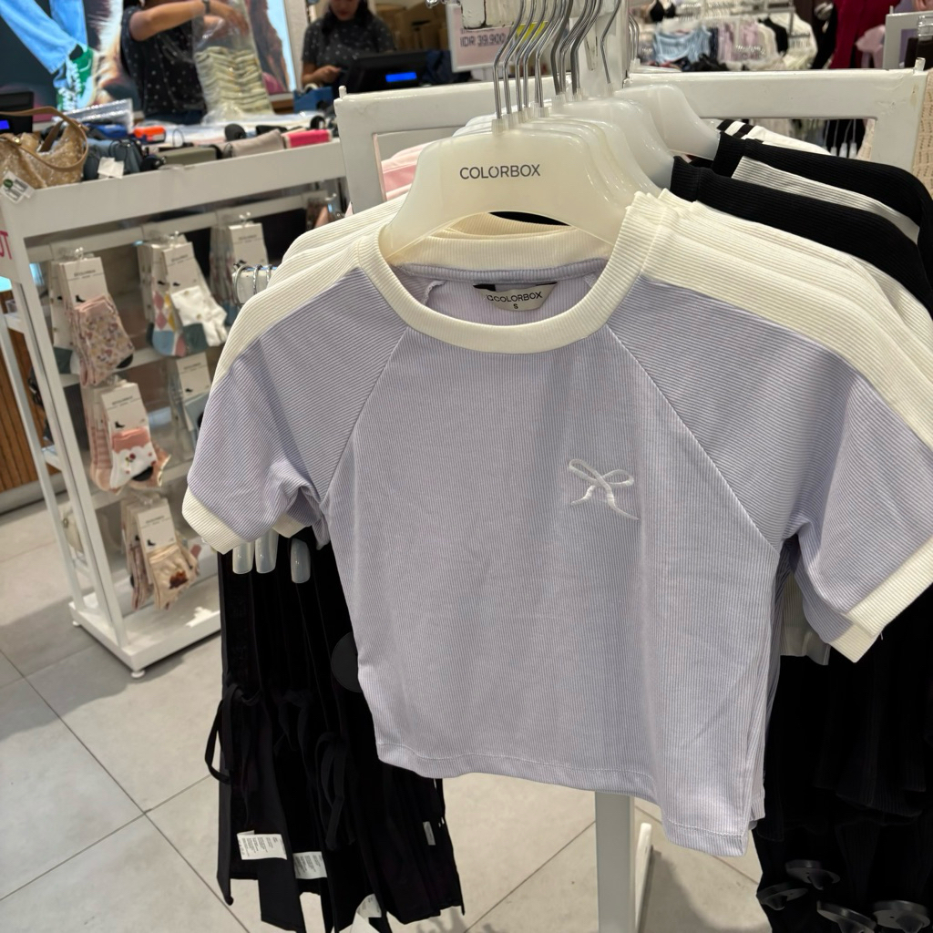 kaos rib lengan pendek mini crop bow colorbox sale