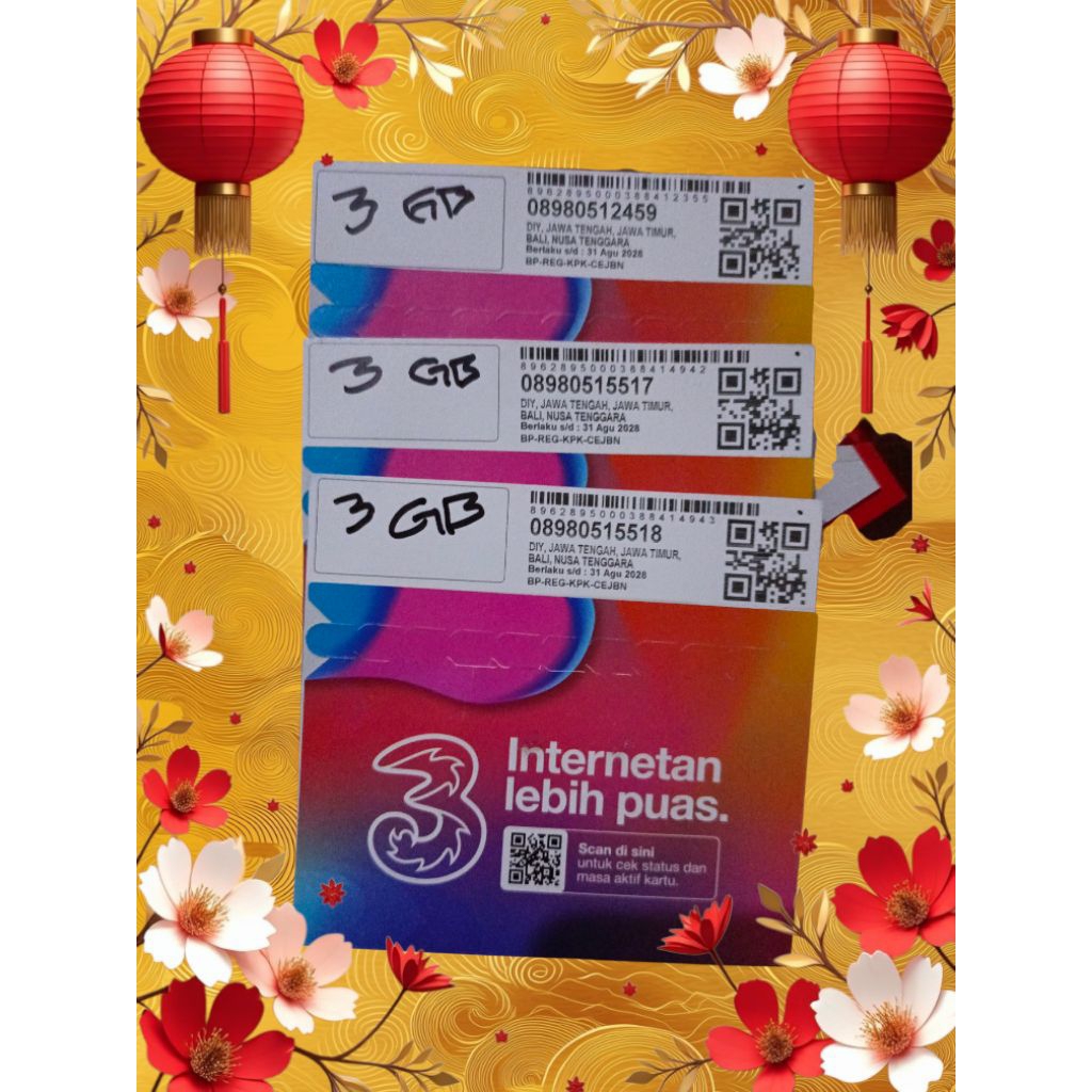 nomor perdana tree acak isi kuota 3gb full 1 bln murah